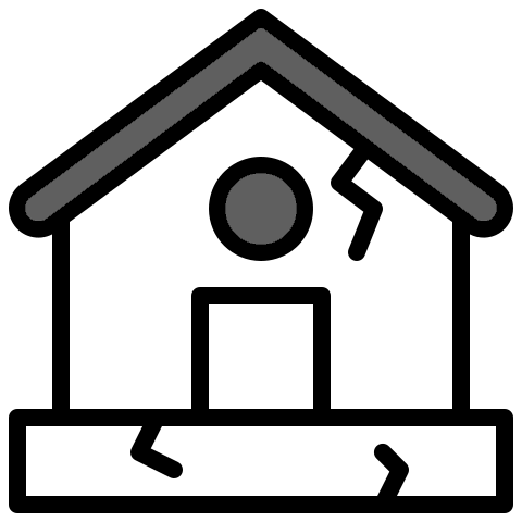 Minimalist house icon with a simple roof and circular element inside.
