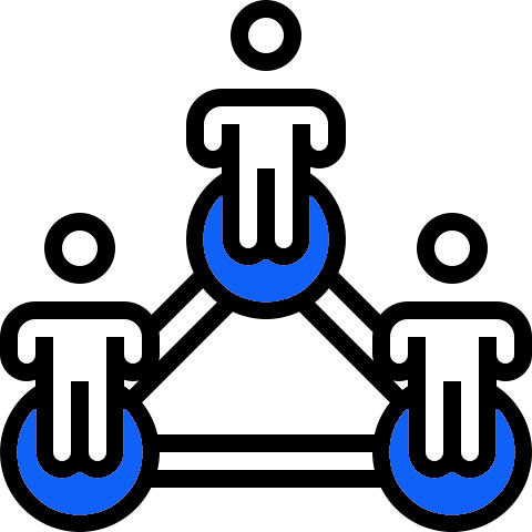 Minimalist connected nodes icon with blue color for the nodes