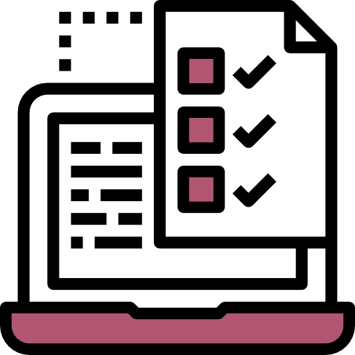 An icon of a laptop with three pink dots on the screen.